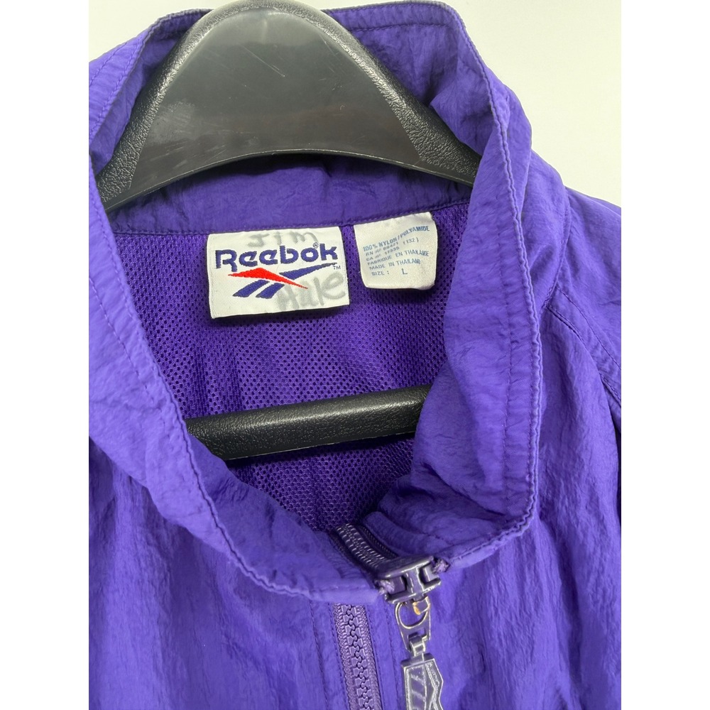 Vintage Reebok Windbreaker Jacket Mens Large Purple Full Zip Nylon Vector Logo - Picture 4 of 4